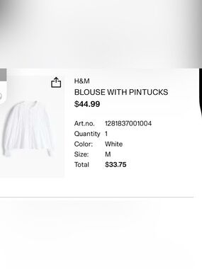 H&M White Blouse with Pintucks size M EUC Cotton blend